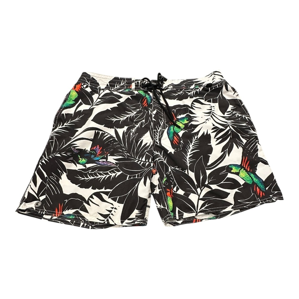 Polo Ralph Lauren Swim Trunks Mens 38 Black White Hummingbird Tropical Print